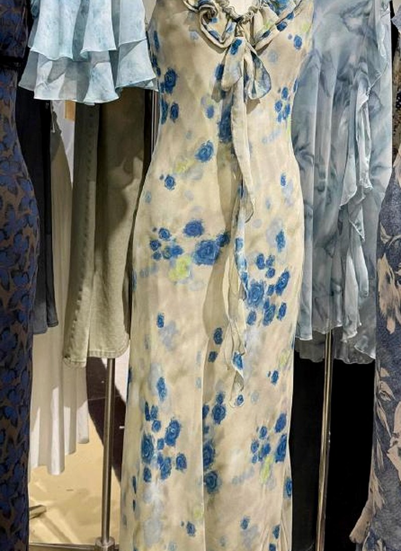 Blue floral and ruffled pieces